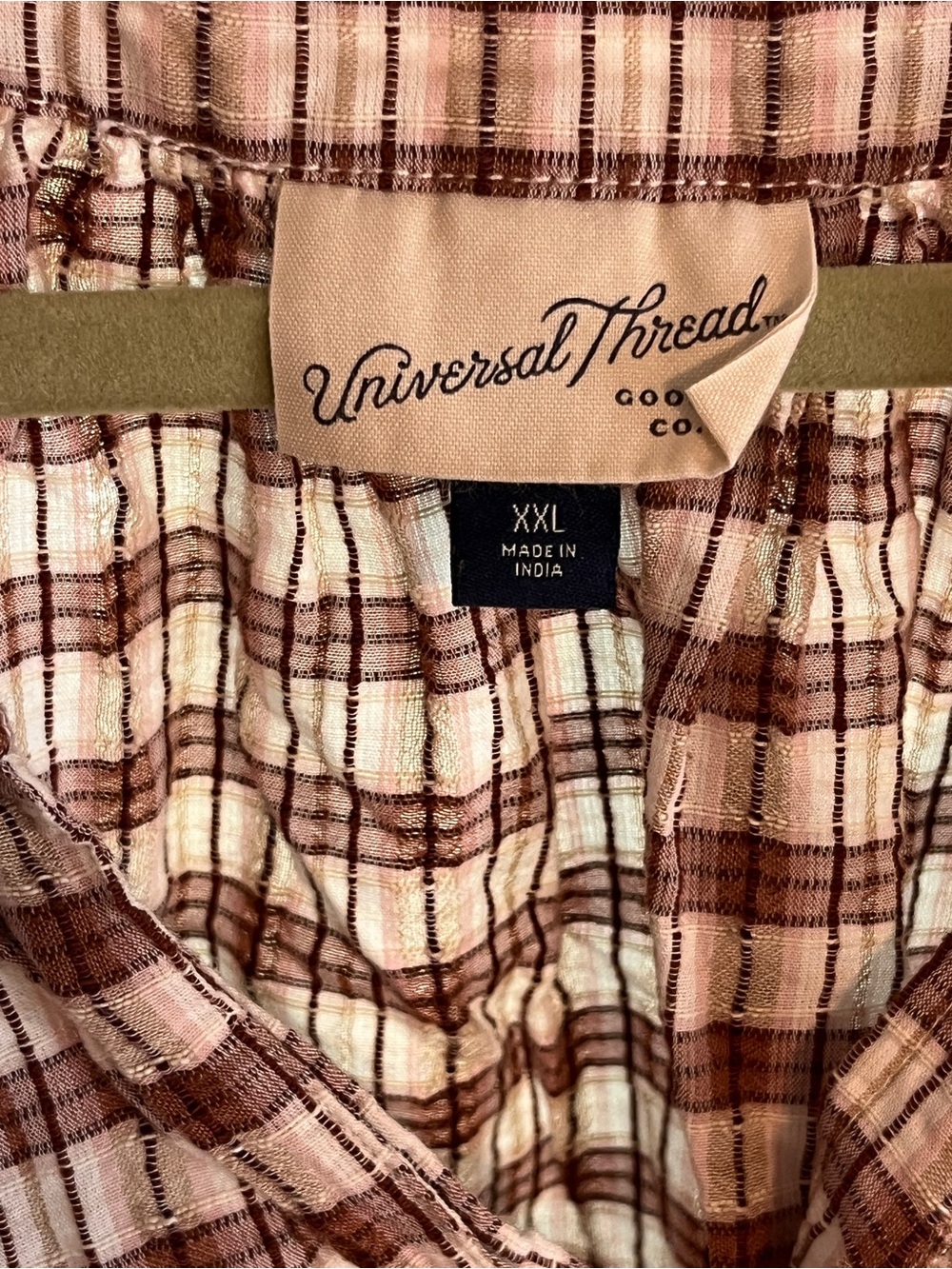 Universal Thread Plaid Button-Front Top in Pink and Brown